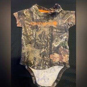 Carhartt Infant Camo Onesie with Orange Logo